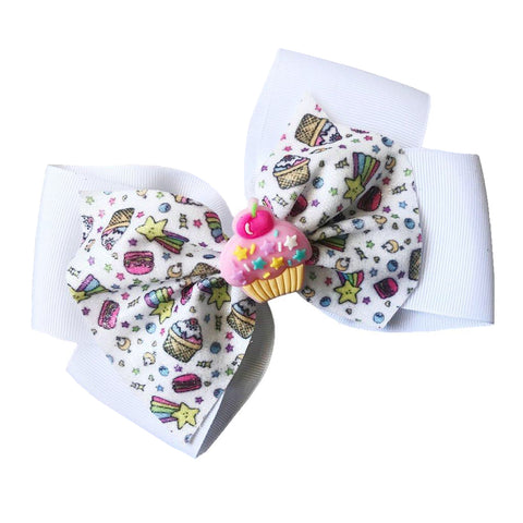 Birthday Cupcake Bow - White