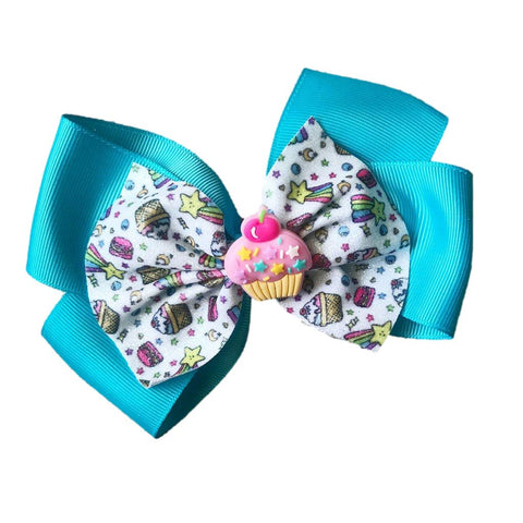 Birthday Cupcake Bow - Turquoise