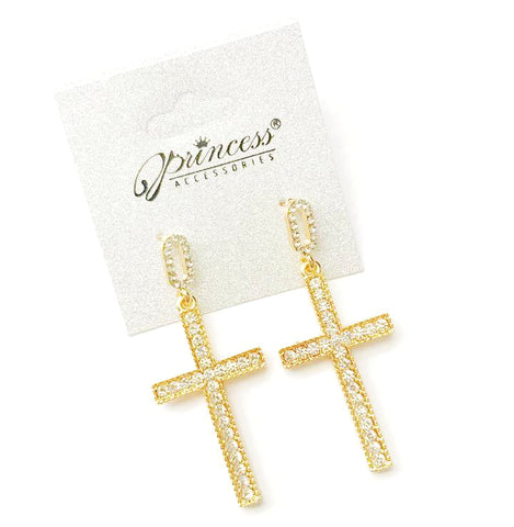 Cross Earrings - Gold Tone