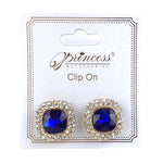 Rhinestone Clip On Earrings - Royal Blue