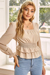 Bubble Sleeve Frilled Blouse