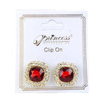 Rhinestone Clip On Earrings - Red