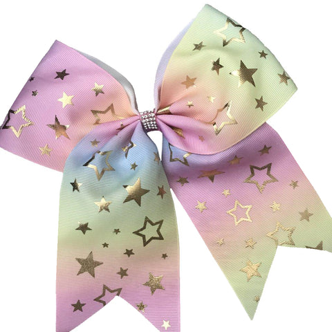 Pastel Rainbow Gold Star Bow