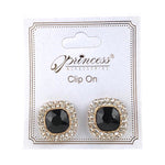 Rhinestone Clip On Earrings - Black