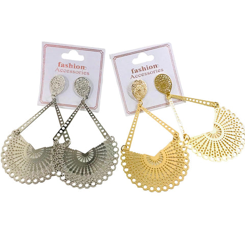 Fan Dangle Earrings - Gold Tone