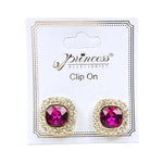 Rhinestone Clip On Earrings - Fuchsia