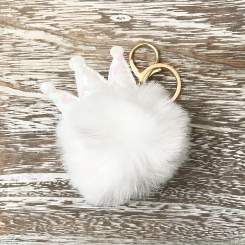 Pom Pom Keychain - Crown White