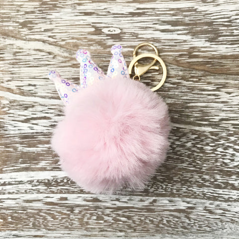 Pom Pom Keychain - Crown Light Pink