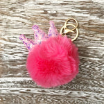 Pom Pom Keychain - Crown Bright Pink