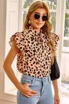 Leopard Print Fly Out Sleeve Bowknot Neck Top